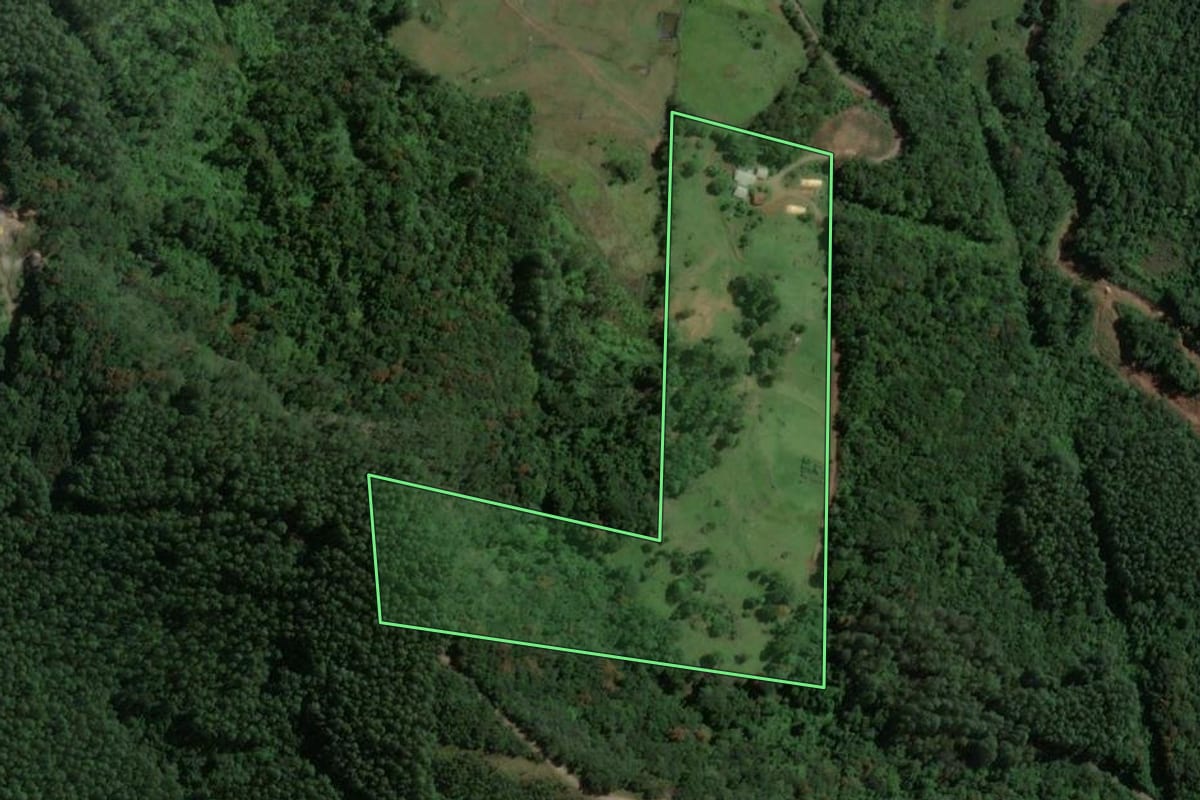 Imagem de satélite do imóvel rural em Capitão (RS), com o contorno declarado no CAR desenhado por cima.