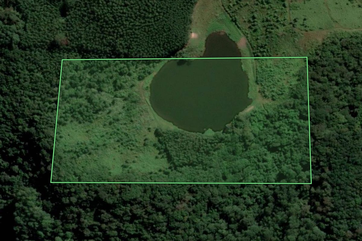 Imagem de satélite do imóvel rural em Capitão (RS), com o contorno declarado no CAR desenhado por cima.