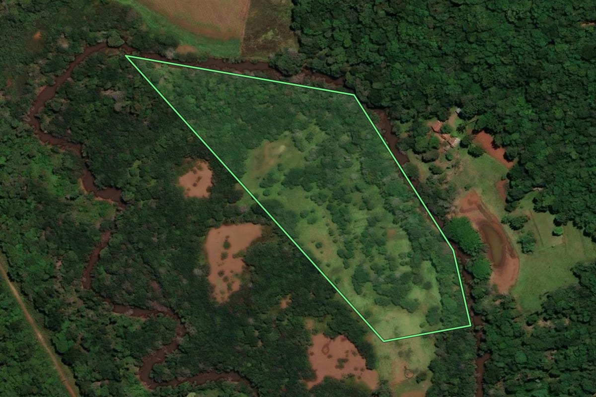 Imagem de satélite do imóvel rural em Carazinho (RS), com o contorno declarado no CAR desenhado por cima.