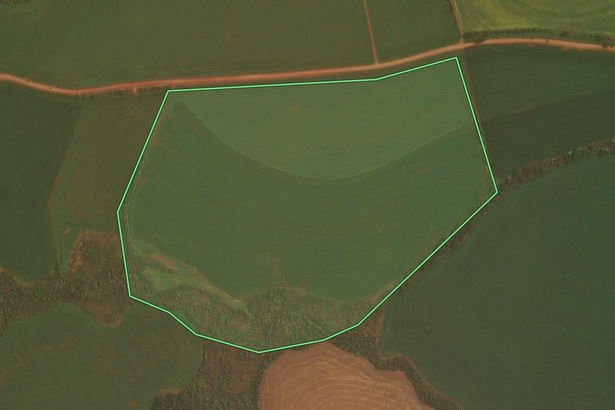 Imagem de satélite do imóvel rural em Carazinho (RS), com o contorno declarado no CAR desenhado por cima.
