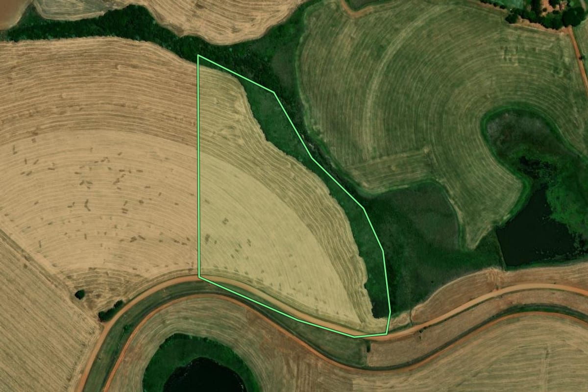 Imagem de satélite do imóvel rural em Carazinho (RS), com o contorno declarado no CAR desenhado por cima.