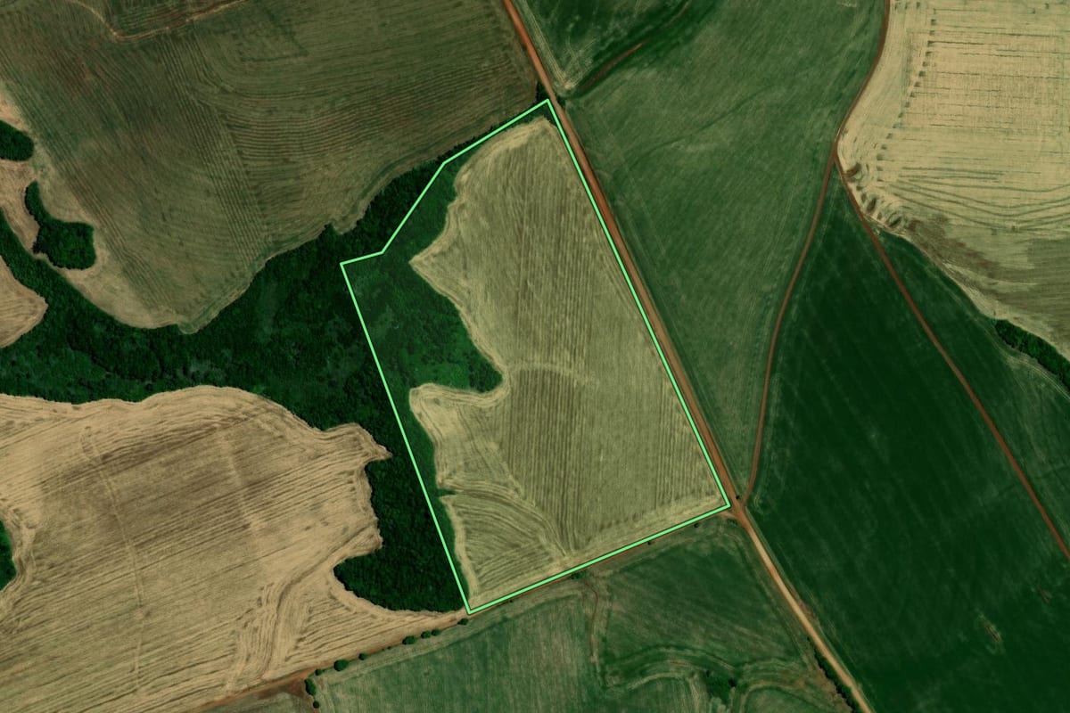 Imagem de satélite do imóvel rural em Carazinho (RS), com o contorno declarado no CAR desenhado por cima.