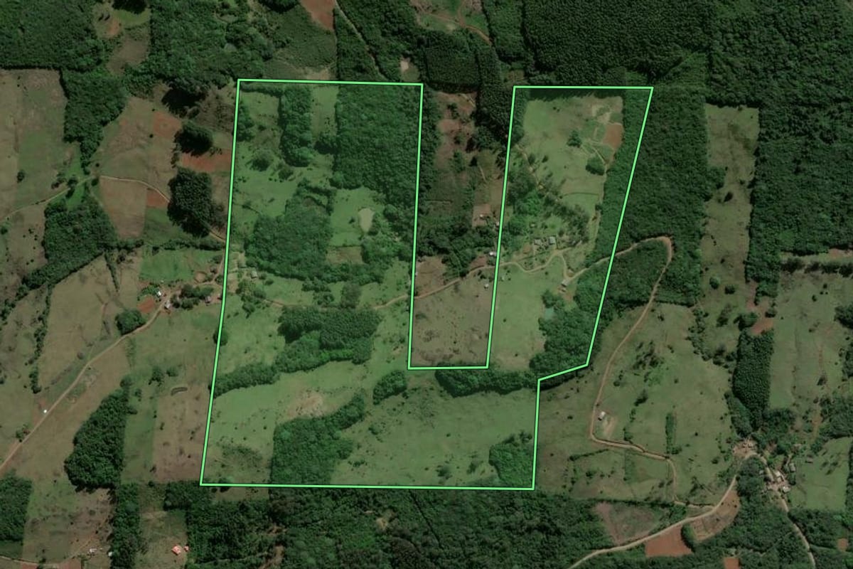 Imagem de satélite do imóvel rural em Caraá (RS), com o contorno declarado no CAR desenhado por cima.