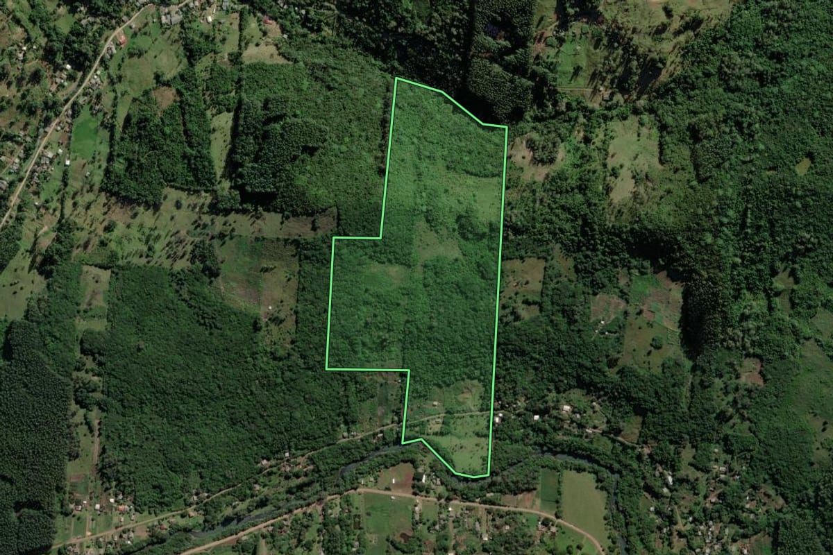 Imagem de satélite do imóvel rural em Caraá (RS), com o contorno declarado no CAR desenhado por cima.