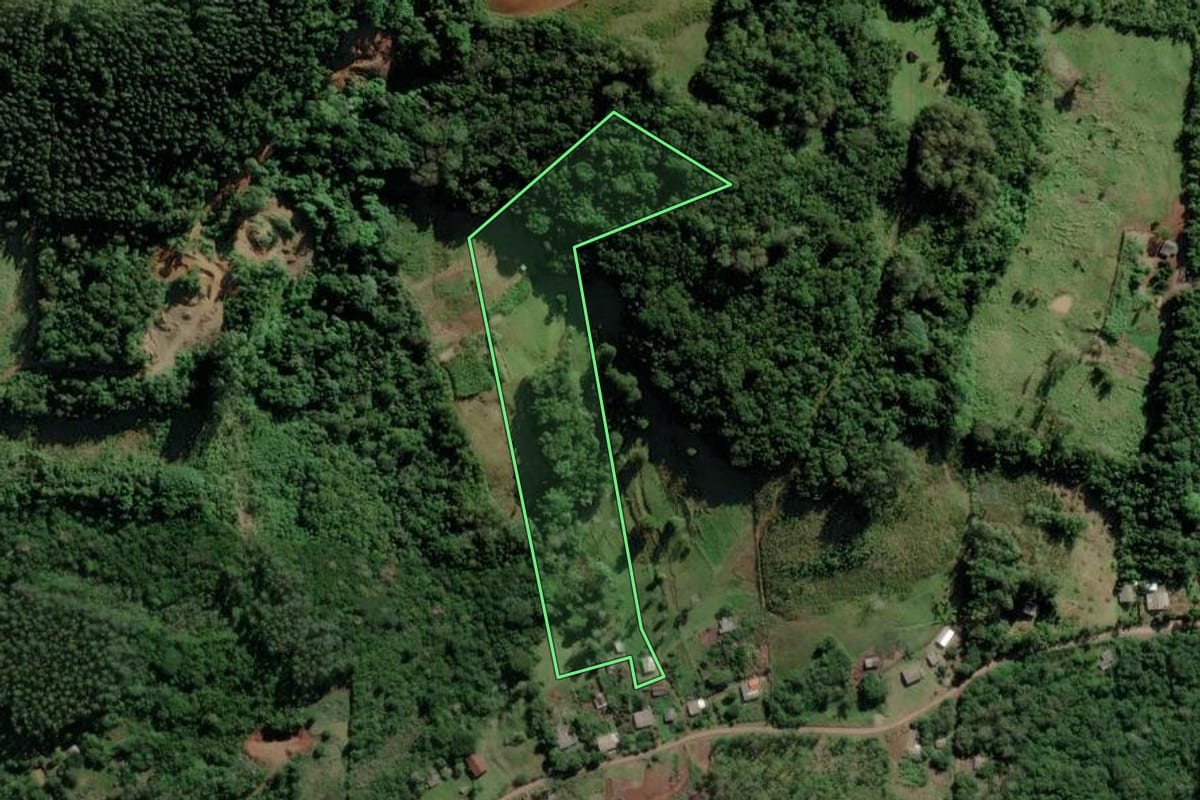Imagem de satélite do imóvel rural em Caraá (RS), com o contorno declarado no CAR desenhado por cima.