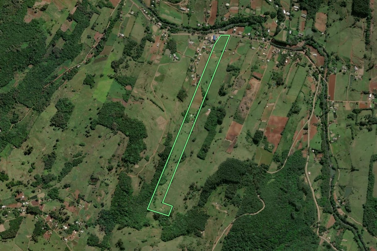 Imagem de satélite do imóvel rural em Caraá (RS), com o contorno declarado no CAR desenhado por cima.