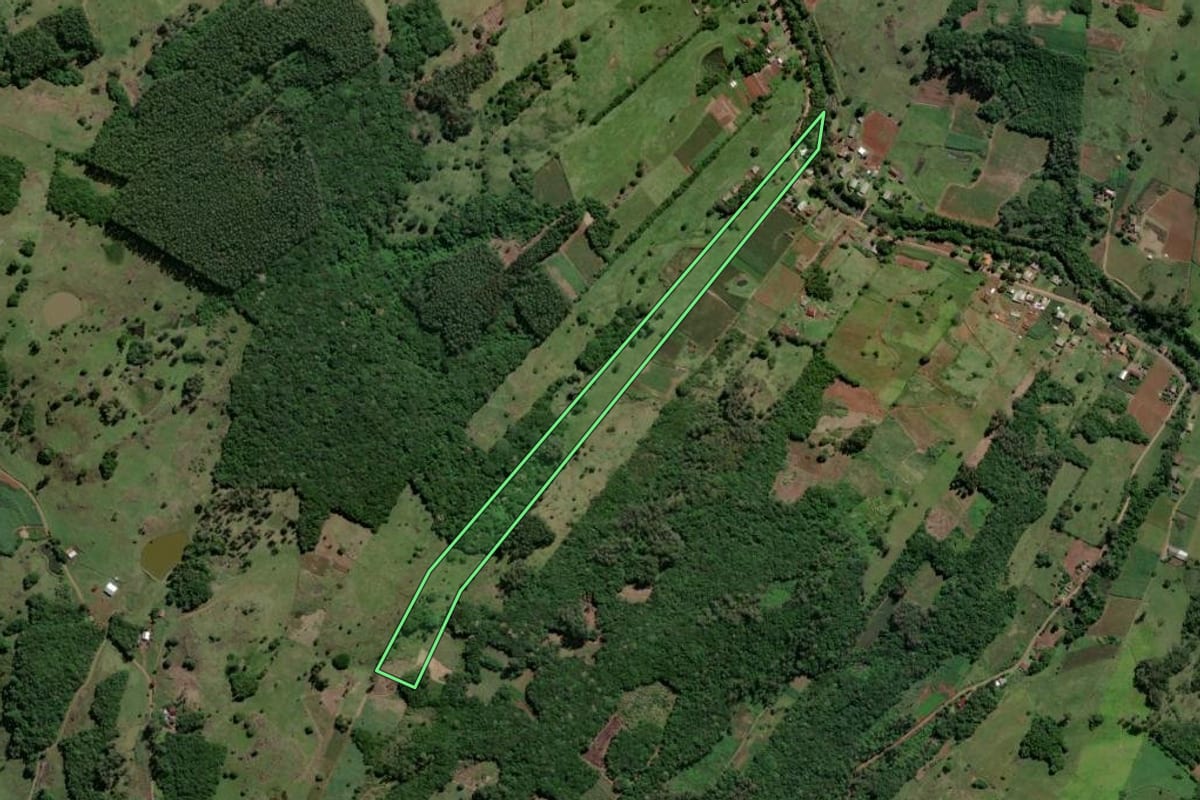 Imagem de satélite do imóvel rural em Caraá (RS), com o contorno declarado no CAR desenhado por cima.