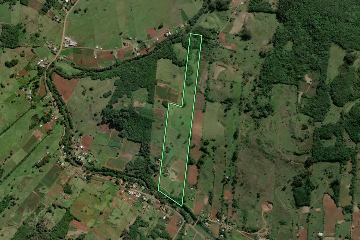 Imagem de satélite do imóvel rural em Caraá (RS), com o contorno declarado no CAR desenhado por cima.