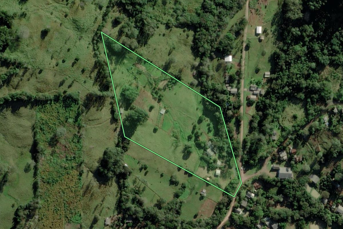 Imagem de satélite do imóvel rural em Caraá (RS), com o contorno declarado no CAR desenhado por cima.