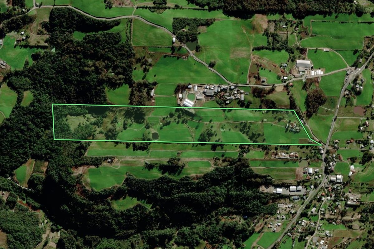 Imagem de satélite do imóvel rural em Carlos Barbosa (RS), com o contorno declarado no CAR desenhado por cima.