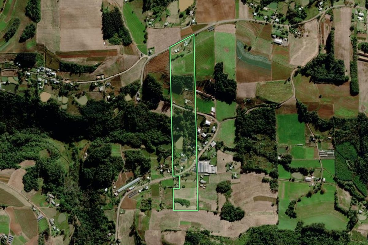 Imagem de satélite do imóvel rural em Carlos Barbosa (RS), com o contorno declarado no CAR desenhado por cima.