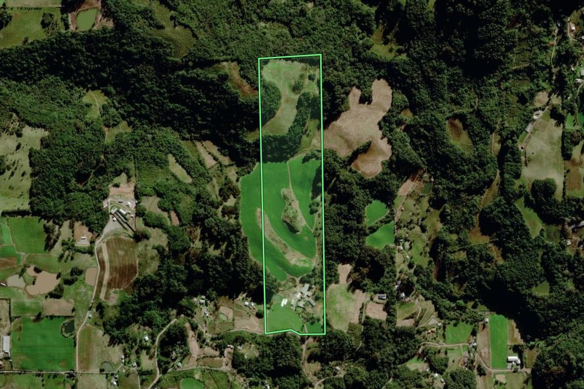 Imagem de satélite do imóvel rural em Carlos Barbosa (RS), com o contorno declarado no CAR desenhado por cima.