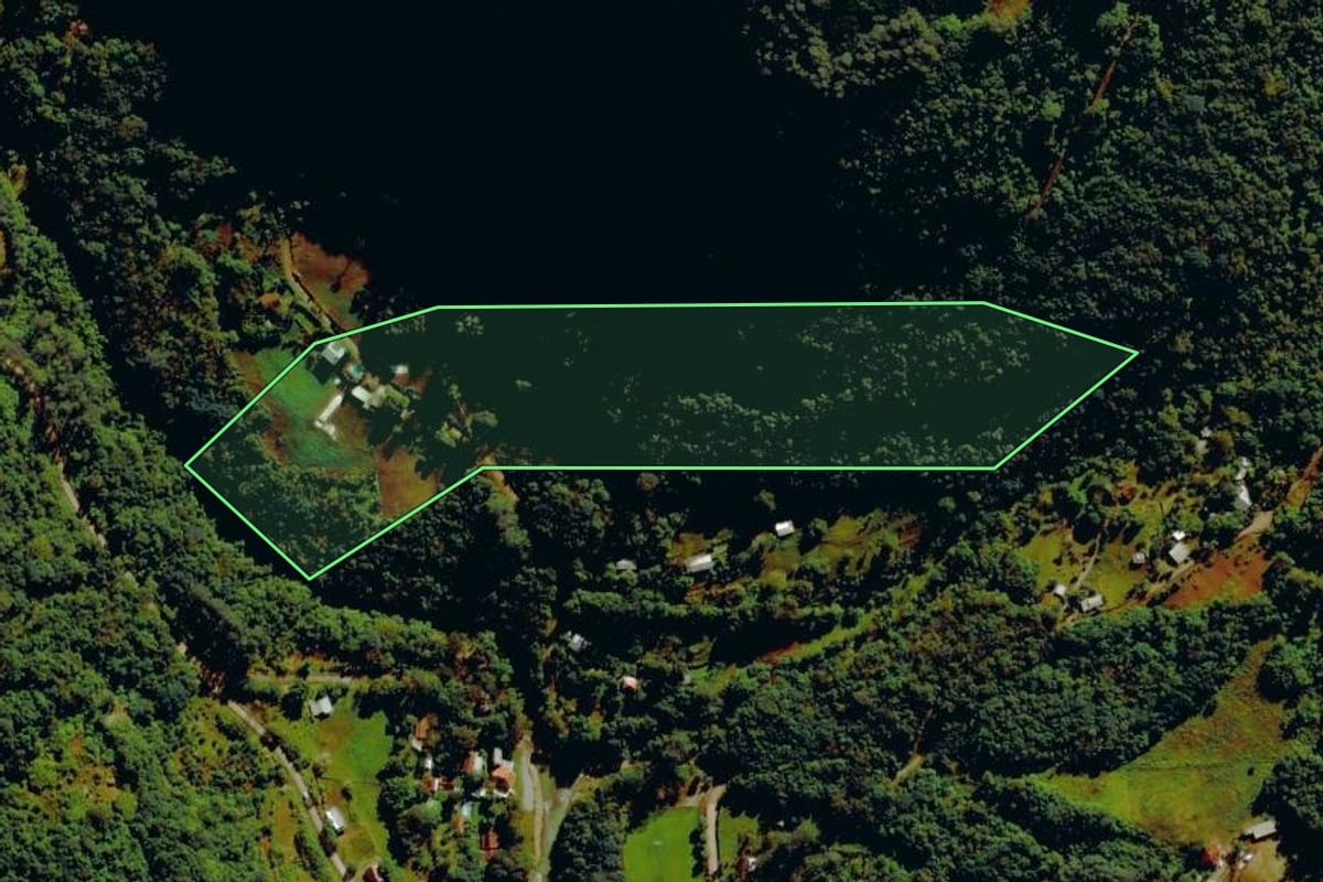 Imagem de satélite do imóvel rural em Carlos Barbosa (RS), com o contorno declarado no CAR desenhado por cima.