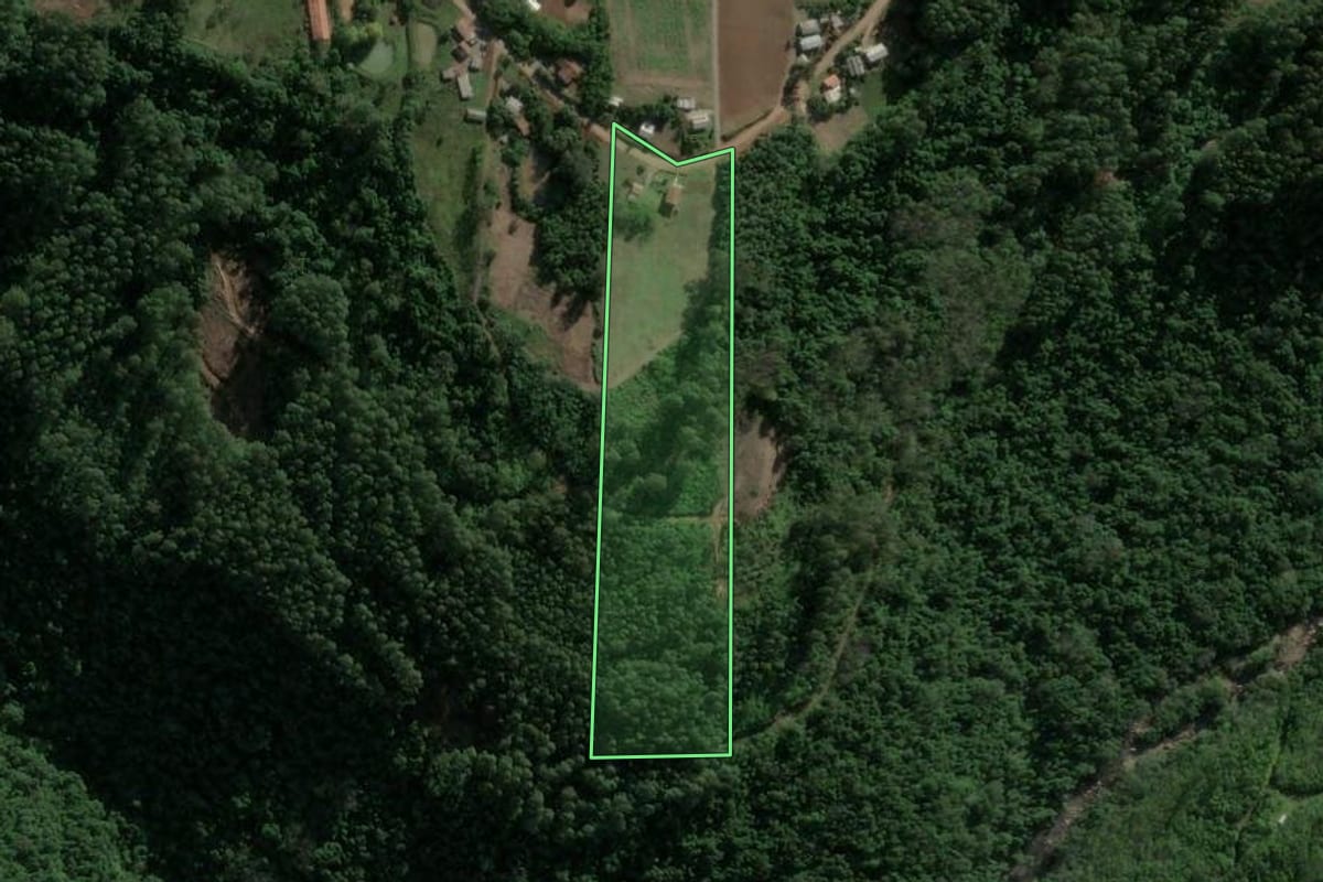 Imagem de satélite do imóvel rural em Carlos Barbosa (RS), com o contorno declarado no CAR desenhado por cima.