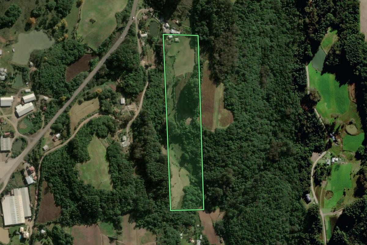 Imagem de satélite do imóvel rural em Carlos Barbosa (RS), com o contorno declarado no CAR desenhado por cima.