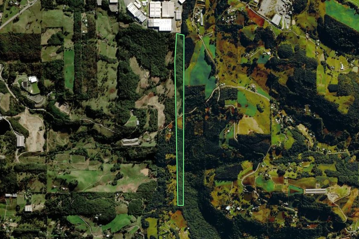 Imagem de satélite do imóvel rural em Carlos Barbosa (RS), com o contorno declarado no CAR desenhado por cima.