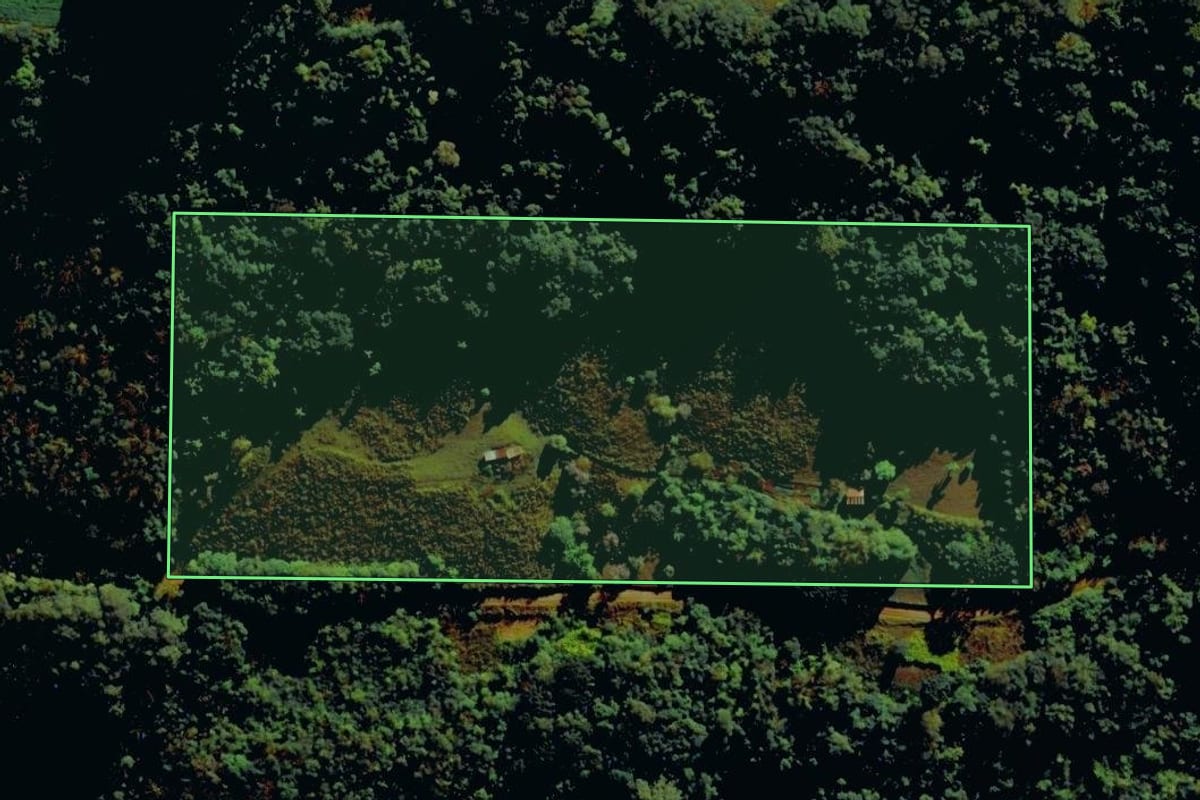 Imagem de satélite do imóvel rural em Carlos Barbosa (RS), com o contorno declarado no CAR desenhado por cima.