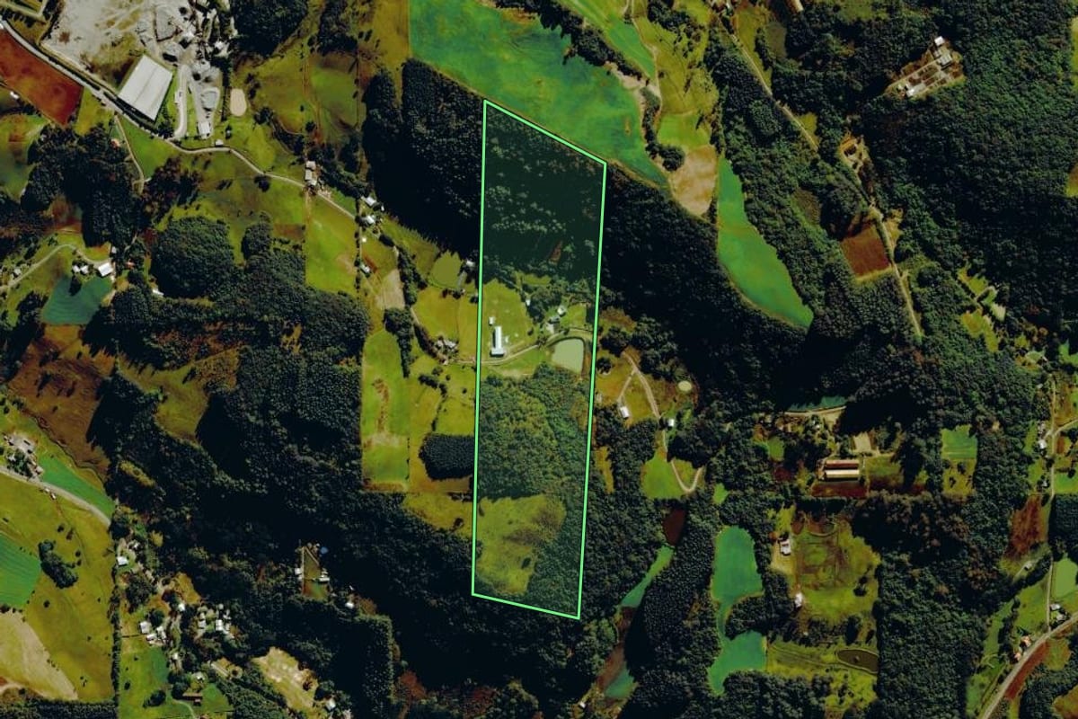 Imagem de satélite do imóvel rural em Carlos Barbosa (RS), com o contorno declarado no CAR desenhado por cima.