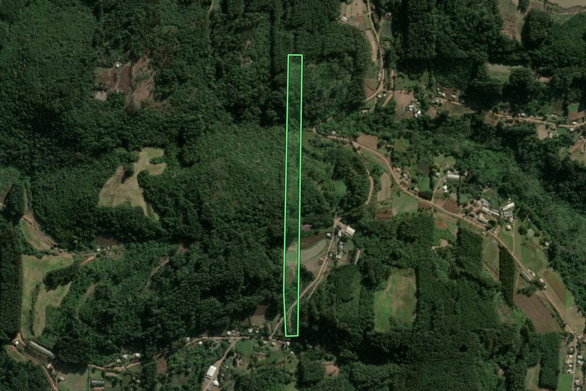 Imagem de satélite do imóvel rural em Carlos Barbosa (RS), com o contorno declarado no CAR desenhado por cima.