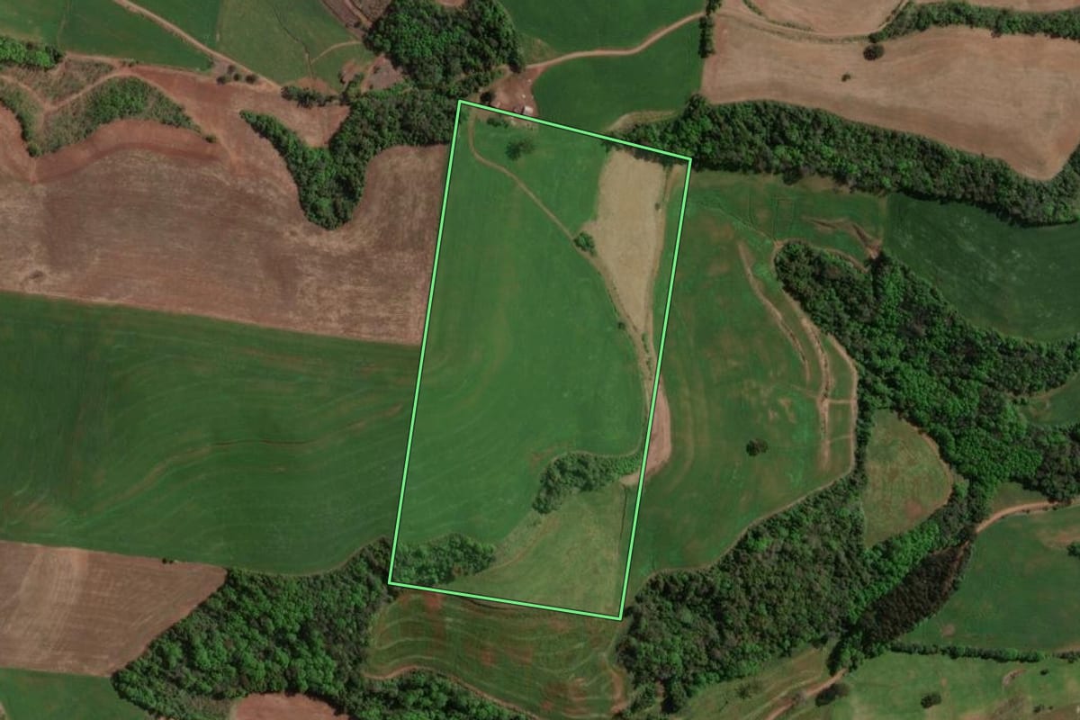 Imagem de satélite do imóvel rural em Carlos Gomes (RS), com o contorno declarado no CAR desenhado por cima.