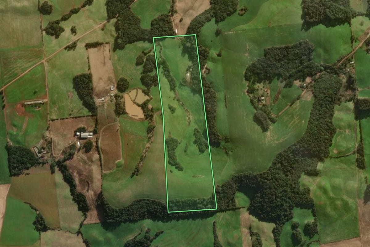 Imagem de satélite do imóvel rural em Casca (RS), com o contorno declarado no CAR desenhado por cima.