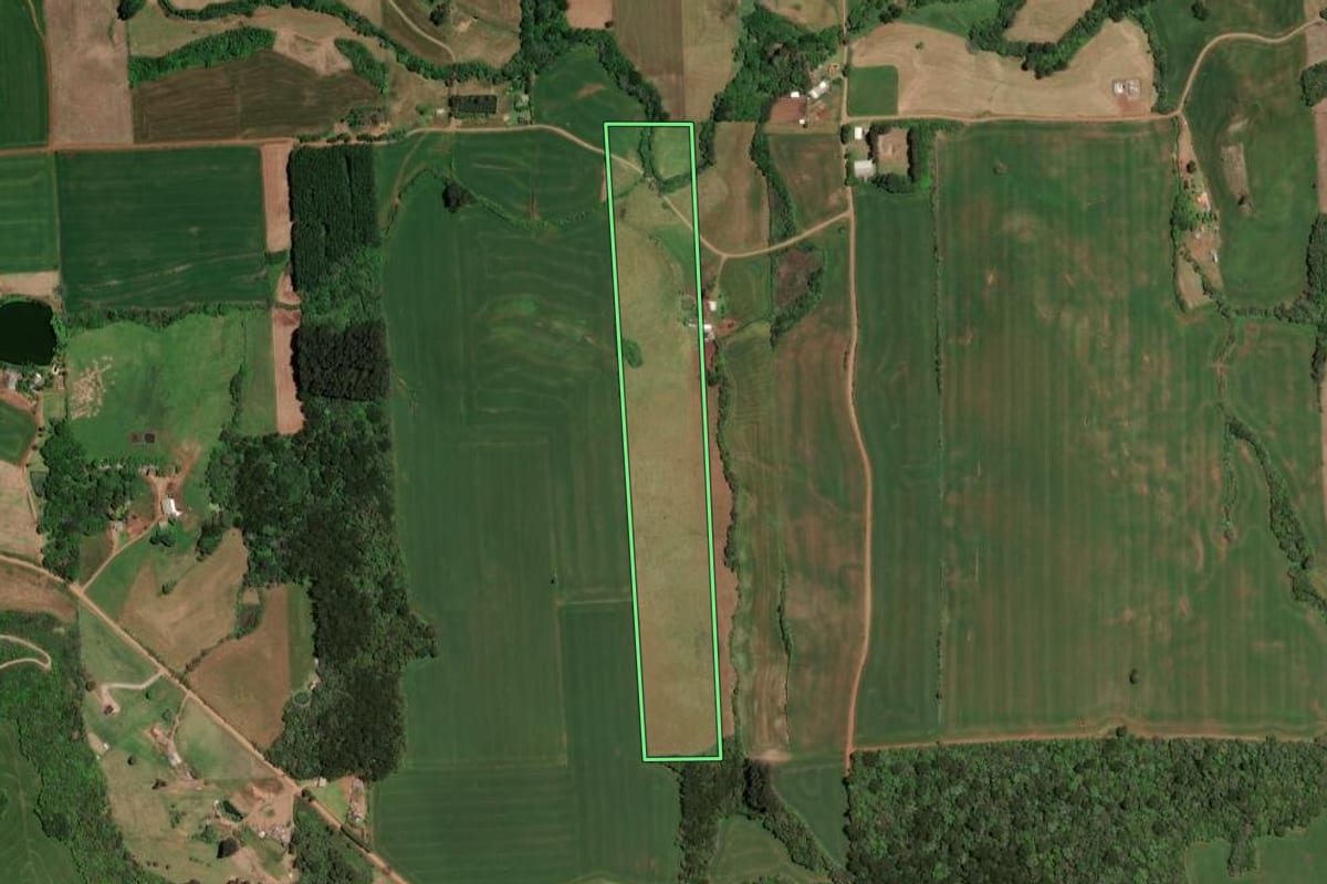 Imagem de satélite do imóvel rural em Casca (RS), com o contorno declarado no CAR desenhado por cima.