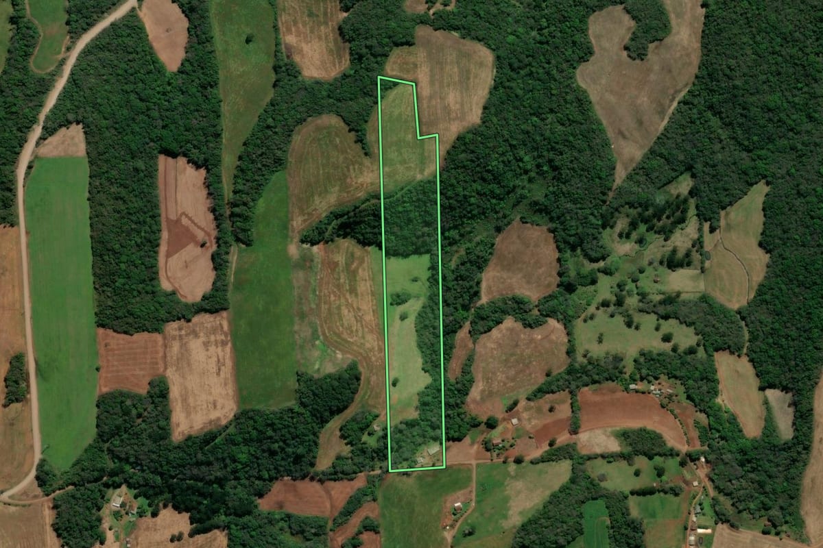 Imagem de satélite do imóvel rural em Casca (RS), com o contorno declarado no CAR desenhado por cima.