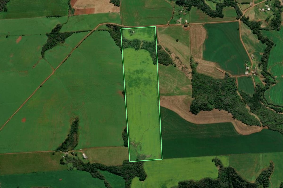 Imagem de satélite do imóvel rural em Casca (RS), com o contorno declarado no CAR desenhado por cima.