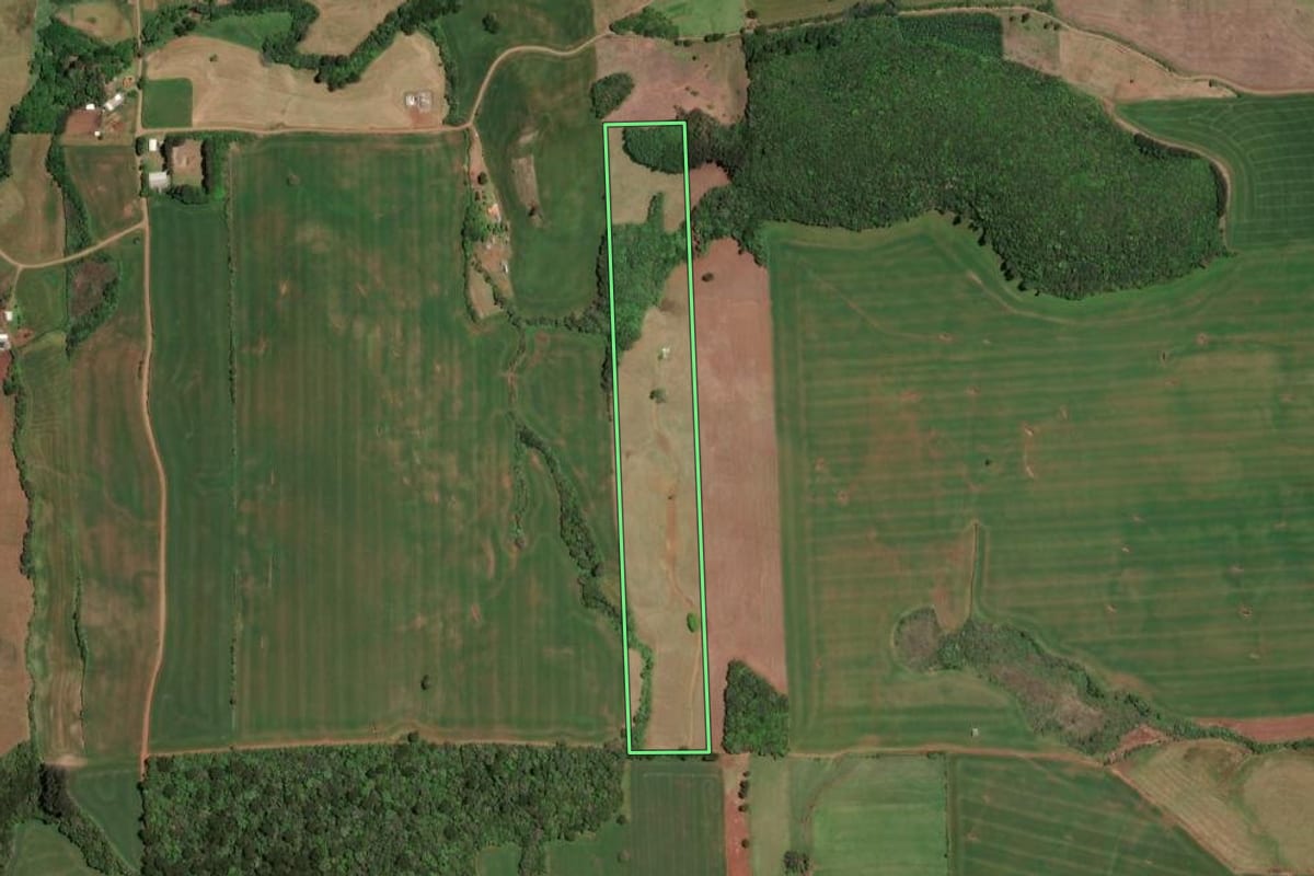 Imagem de satélite do imóvel rural em Casca (RS), com o contorno declarado no CAR desenhado por cima.