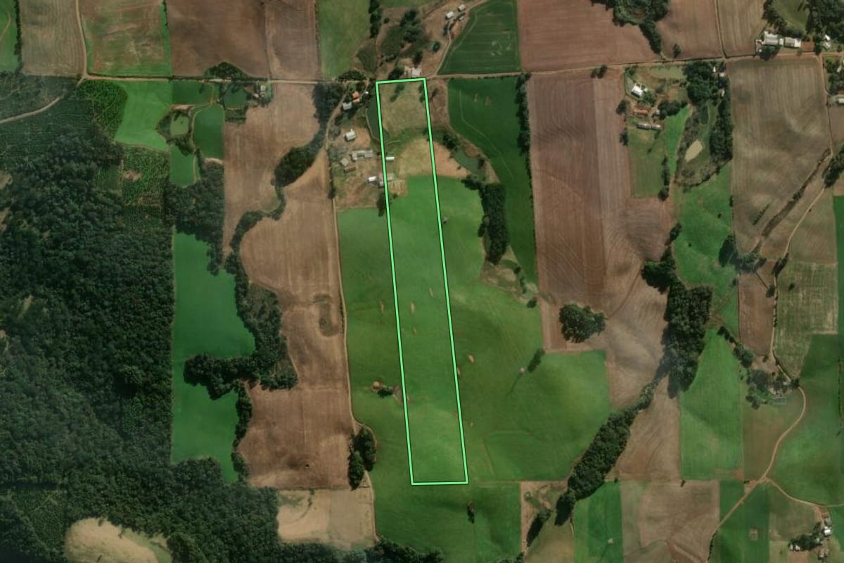 Imagem de satélite do imóvel rural em Casca (RS), com o contorno declarado no CAR desenhado por cima.