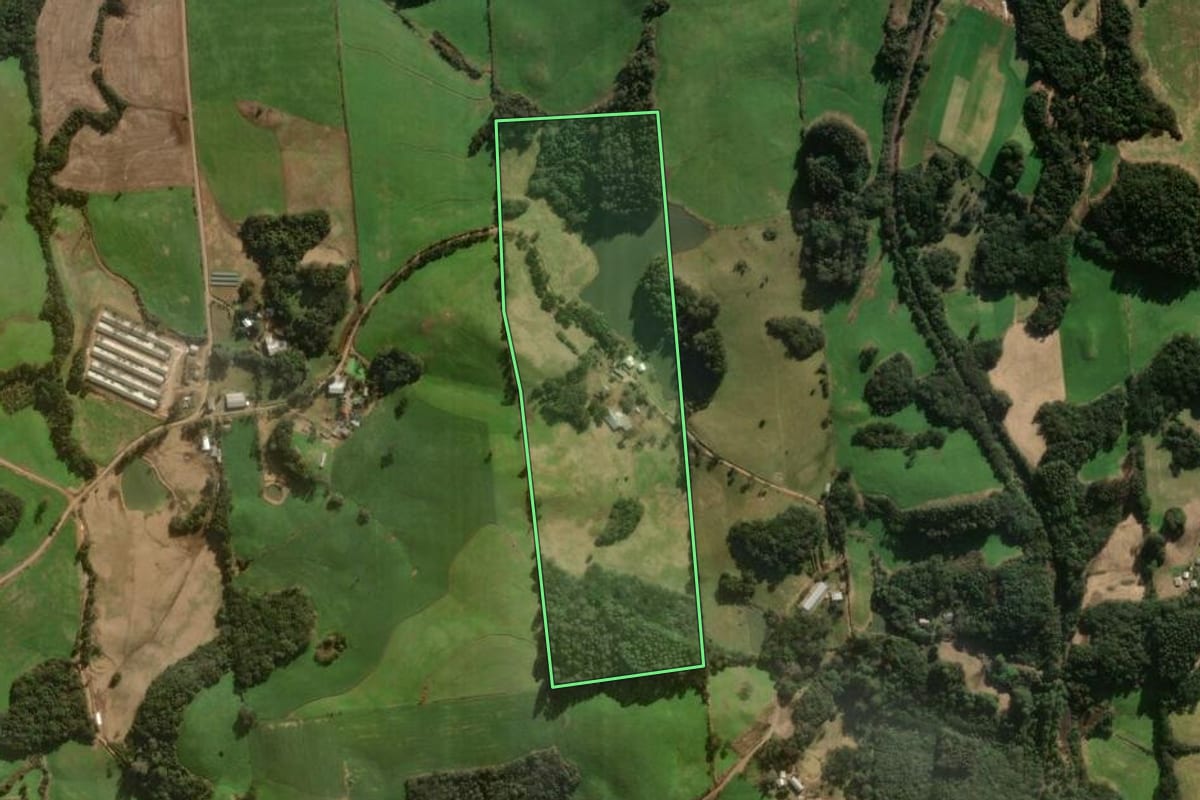 Imagem de satélite do imóvel rural em Casca (RS), com o contorno declarado no CAR desenhado por cima.