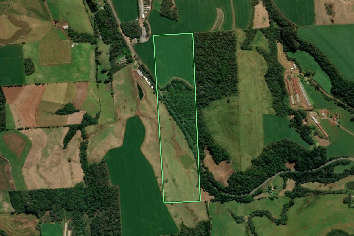 Imagem de satélite do imóvel rural em Casca (RS), com o contorno declarado no CAR desenhado por cima.