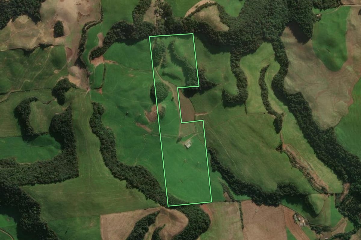 Imagem de satélite do imóvel rural em Casca (RS), com o contorno declarado no CAR desenhado por cima.