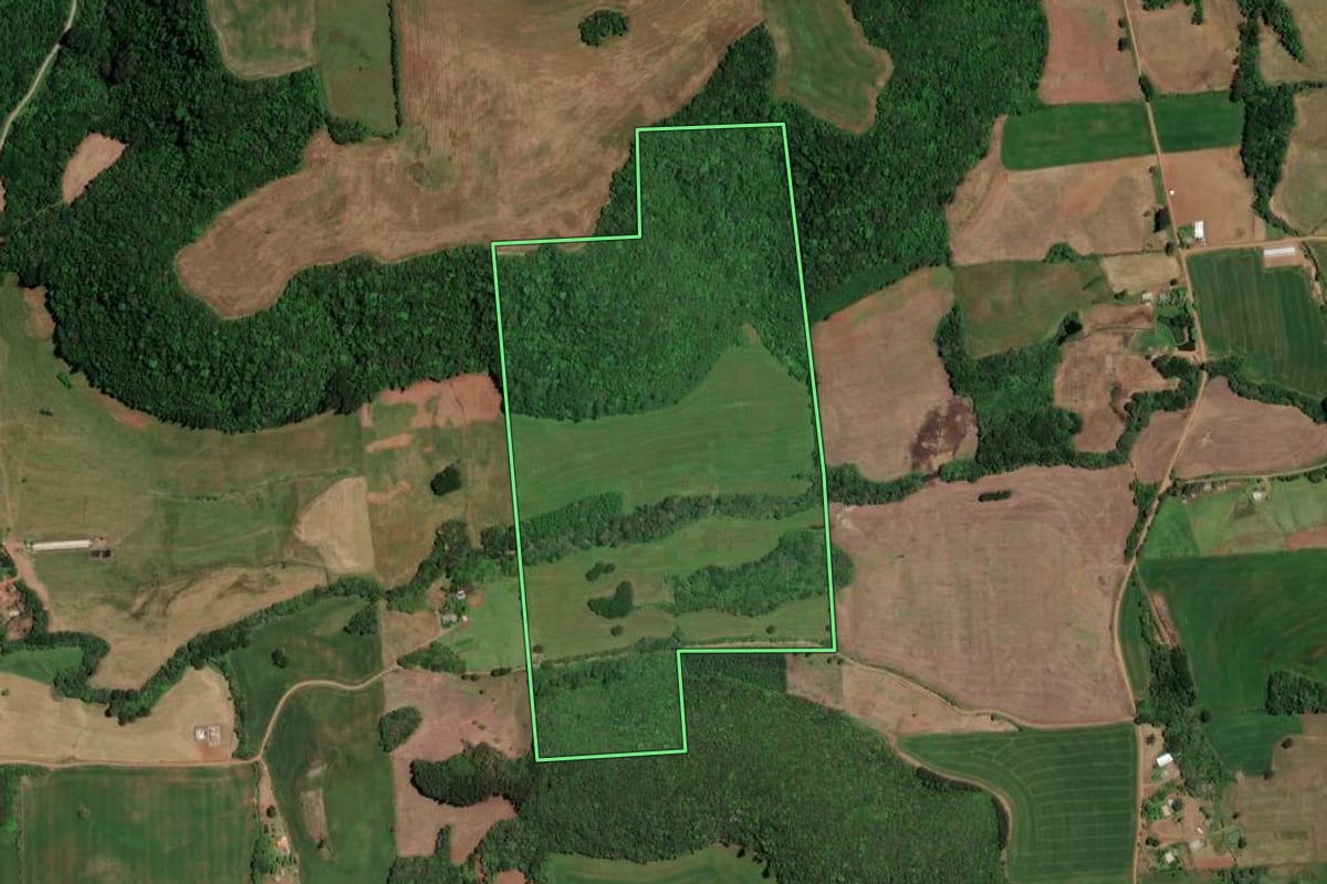 Imagem de satélite do imóvel rural em Casca (RS), com o contorno declarado no CAR desenhado por cima.