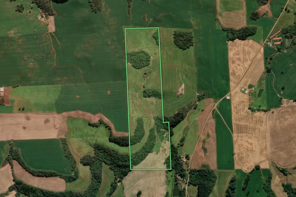 Imagem de satélite do imóvel rural em Casca (RS), com o contorno declarado no CAR desenhado por cima.