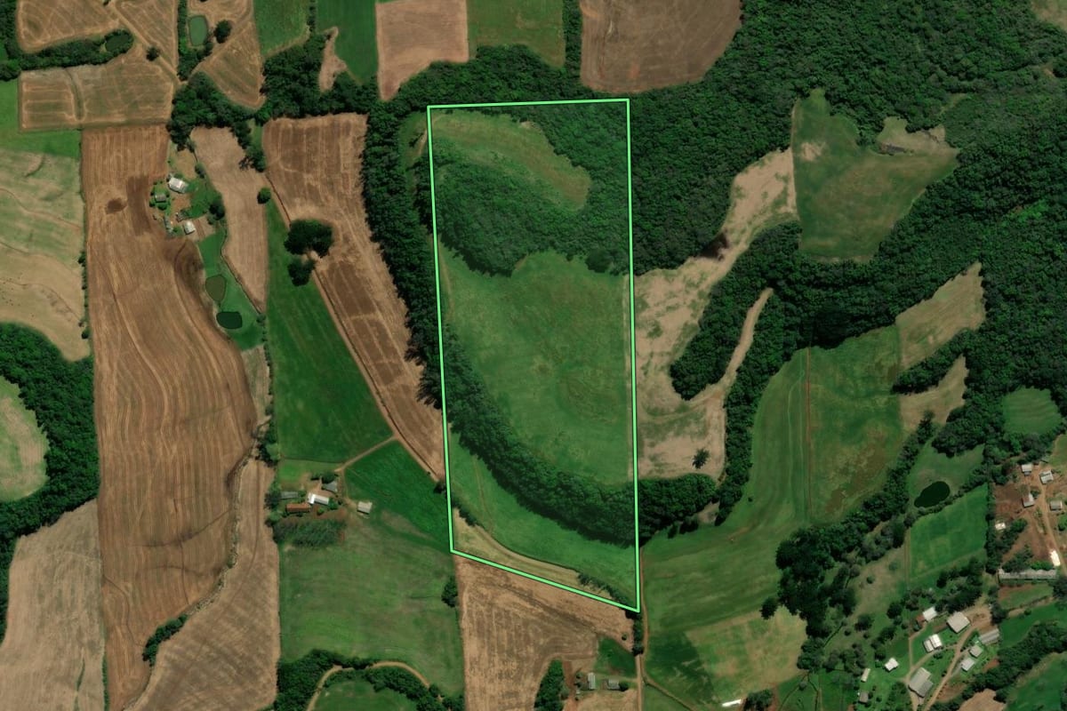 Imagem de satélite do imóvel rural em Casca (RS), com o contorno declarado no CAR desenhado por cima.