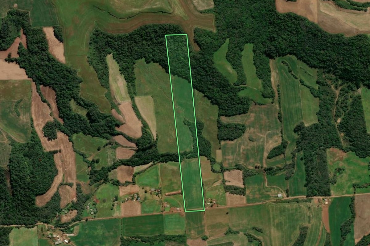Imagem de satélite do imóvel rural em Casca (RS), com o contorno declarado no CAR desenhado por cima.