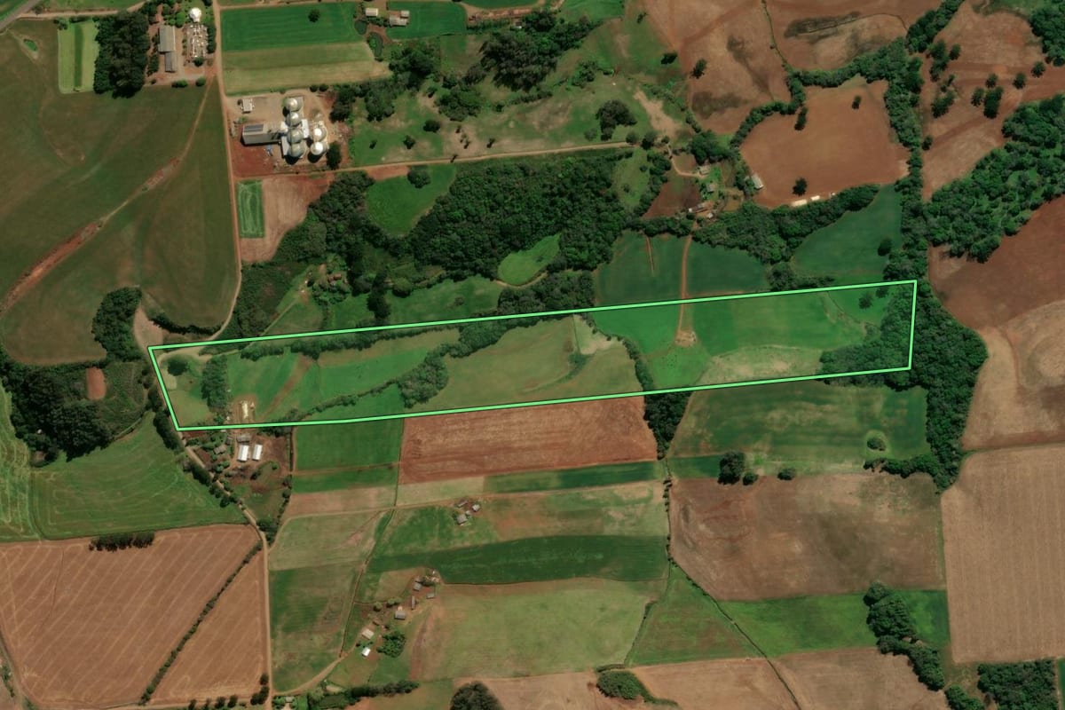 Imagem de satélite do imóvel rural em Casca (RS), com o contorno declarado no CAR desenhado por cima.