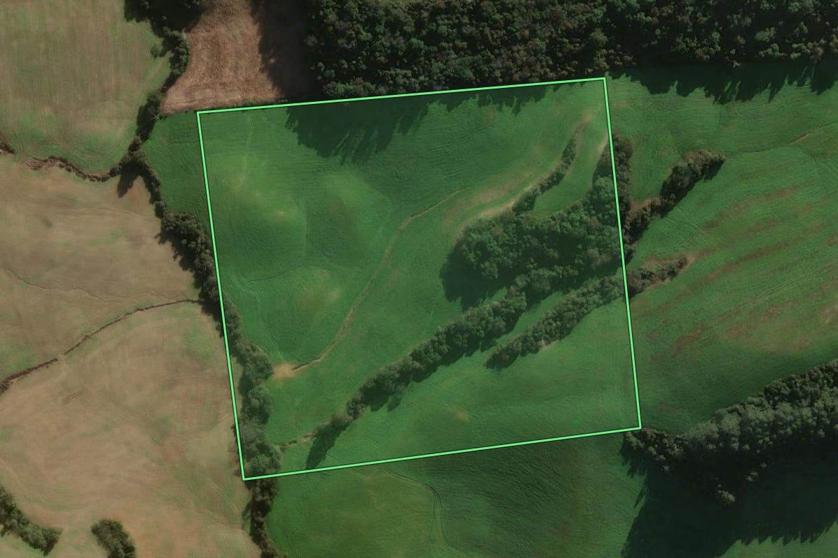 Imagem de satélite do imóvel rural em Casca (RS), com o contorno declarado no CAR desenhado por cima.