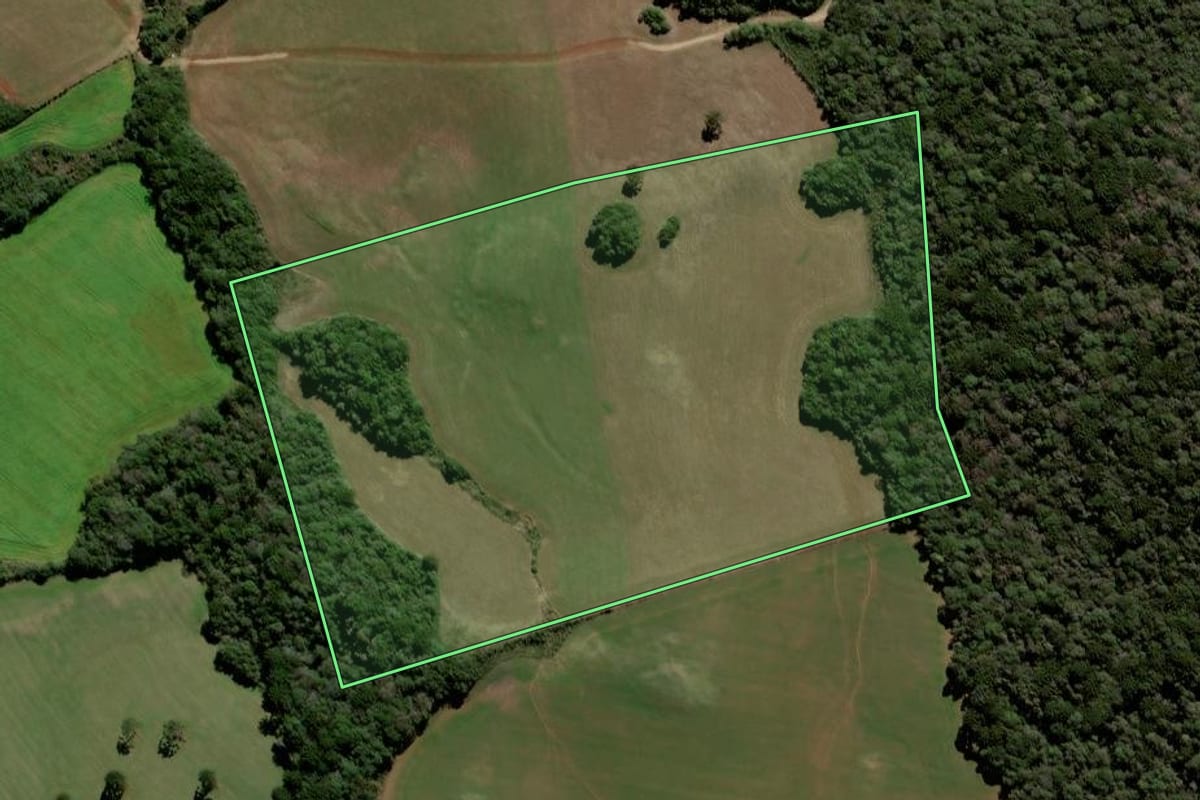 Imagem de satélite do imóvel rural em Caseiros (RS), com o contorno declarado no CAR desenhado por cima.