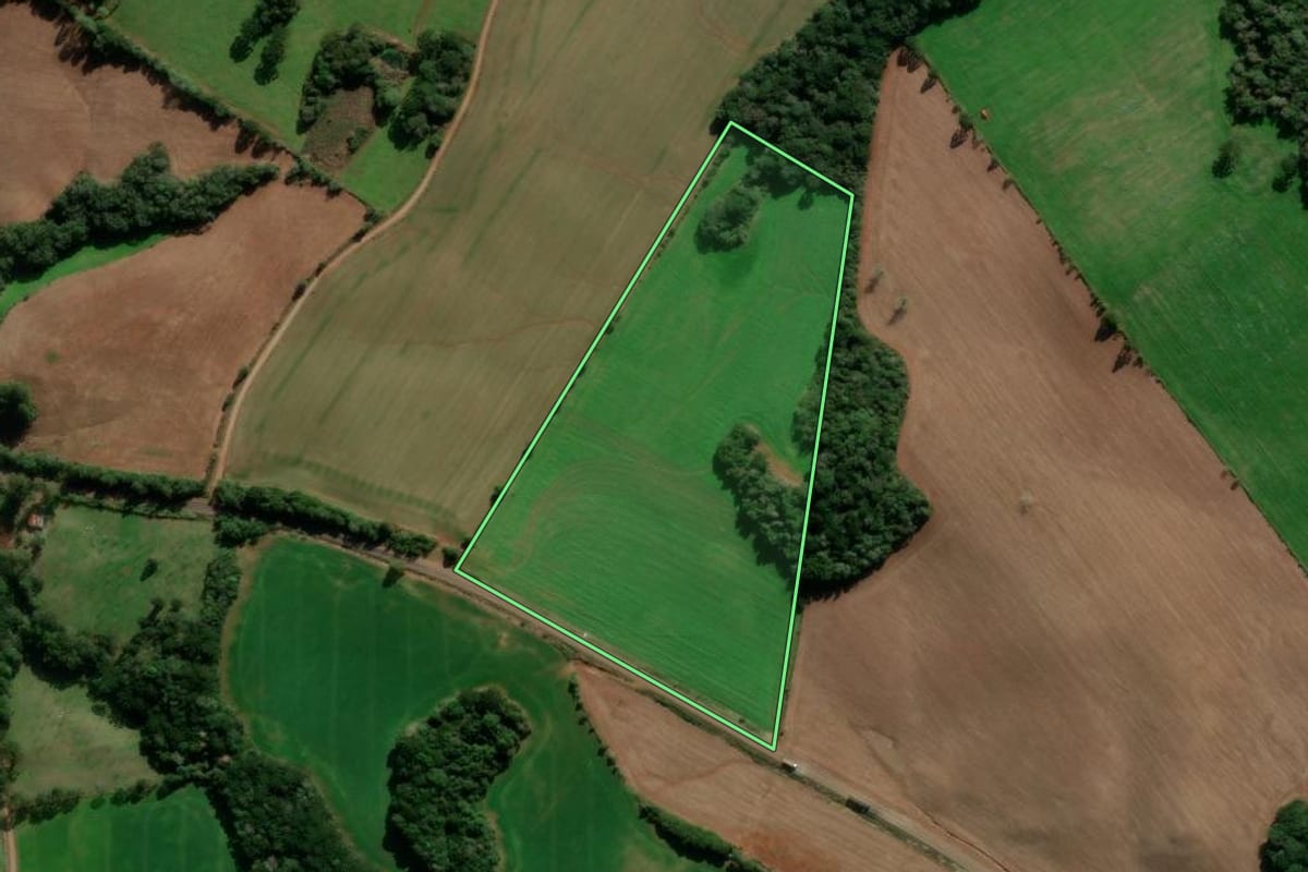 Imagem de satélite do imóvel rural em Caseiros (RS), com o contorno declarado no CAR desenhado por cima.
