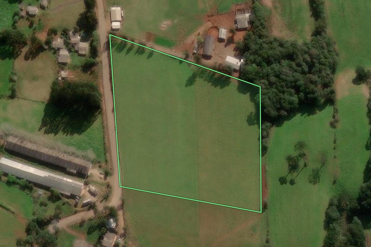 Imagem de satélite do imóvel rural em Caseiros (RS), com o contorno declarado no CAR desenhado por cima.