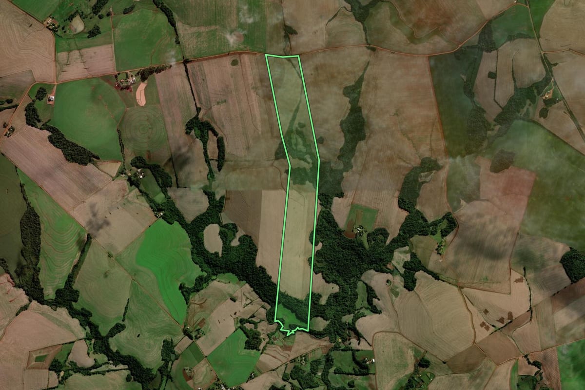Imagem de satélite do imóvel rural em Catuípe (RS), com o contorno declarado no CAR desenhado por cima.