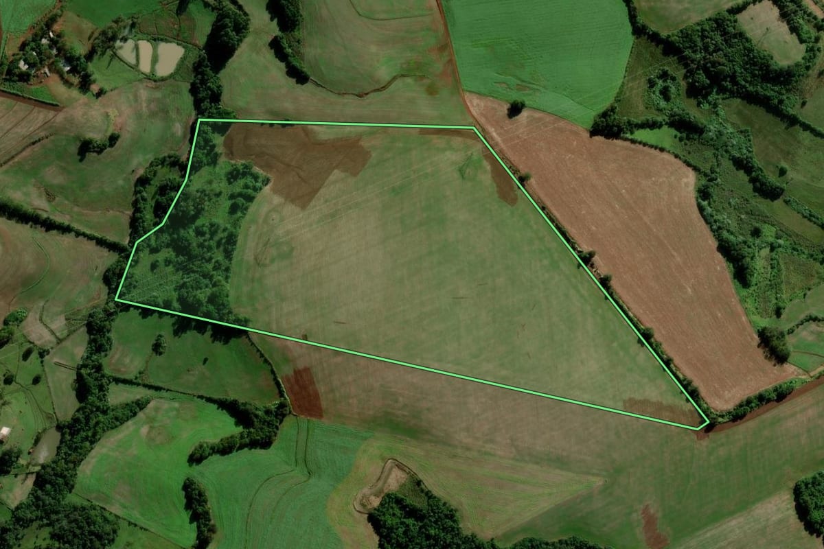 Imagem de satélite do imóvel rural em Catuípe (RS), com o contorno declarado no CAR desenhado por cima.