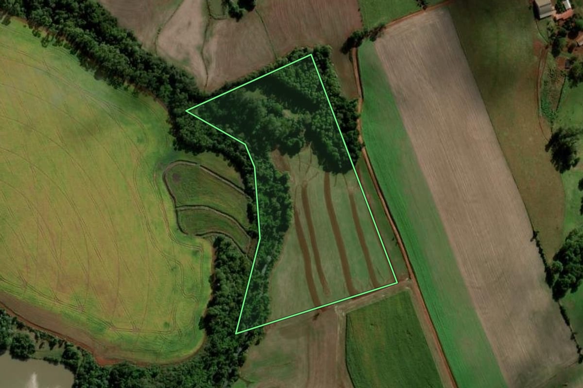 Imagem de satélite do imóvel rural em Catuípe (RS), com o contorno declarado no CAR desenhado por cima.