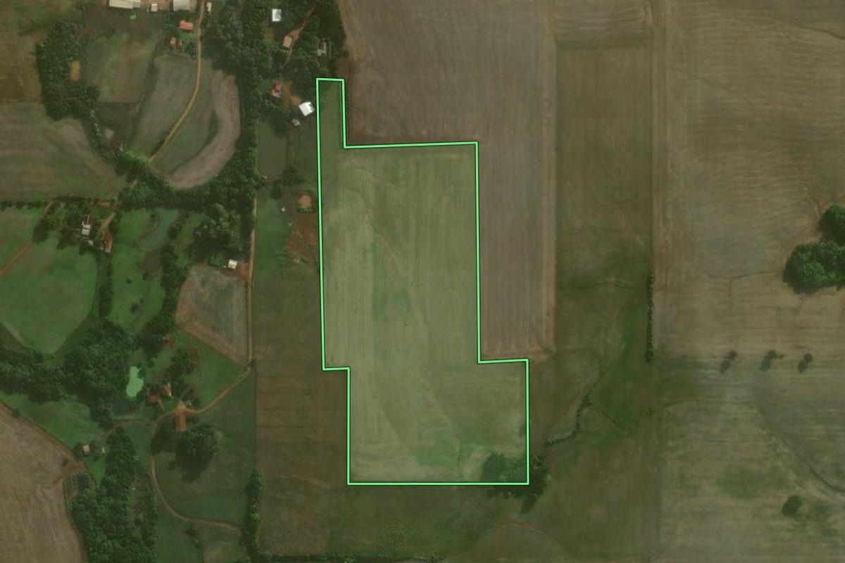 Imagem de satélite do imóvel rural em Catuípe (RS), com o contorno declarado no CAR desenhado por cima.