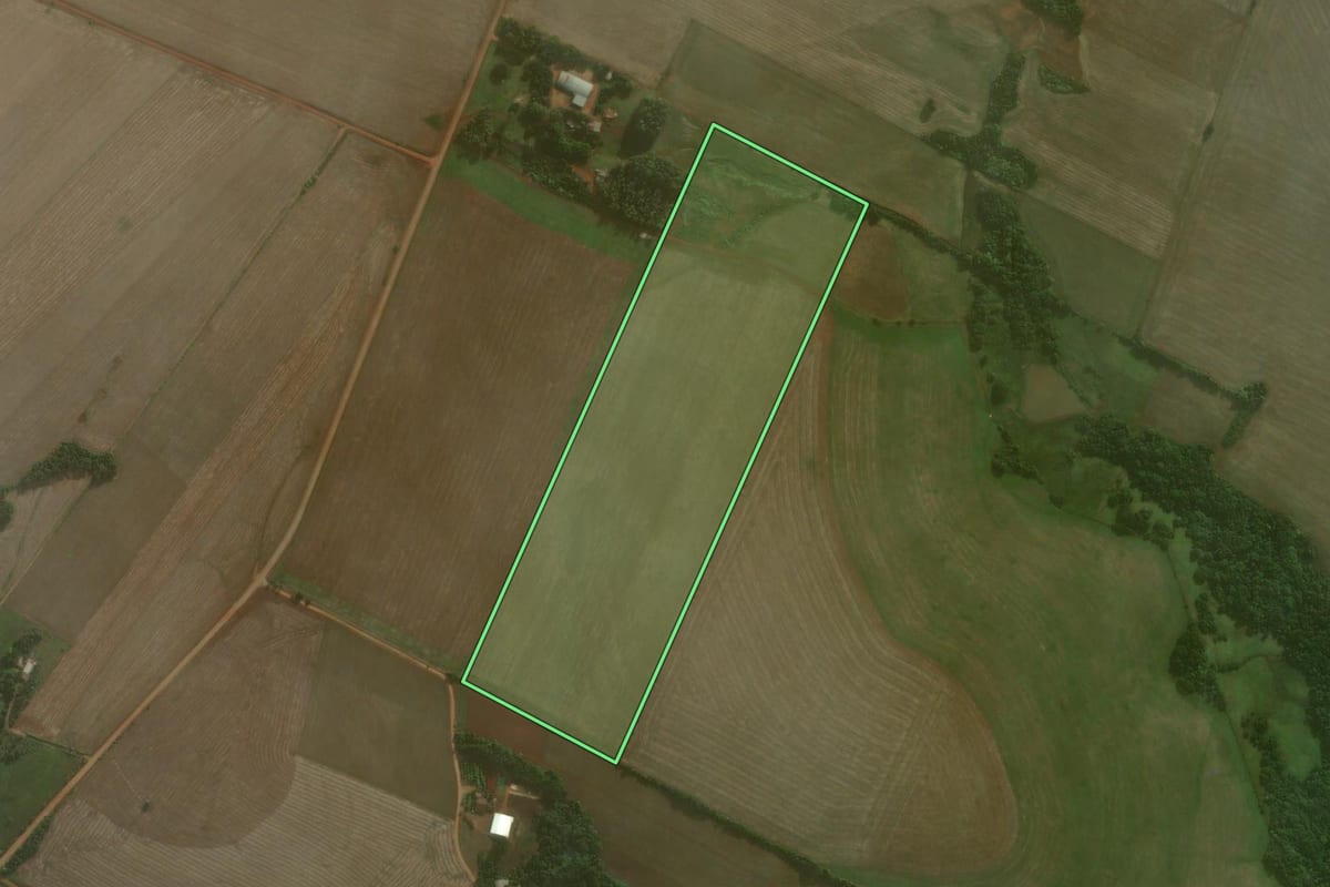 Imagem de satélite do imóvel rural em Catuípe (RS), com o contorno declarado no CAR desenhado por cima.
