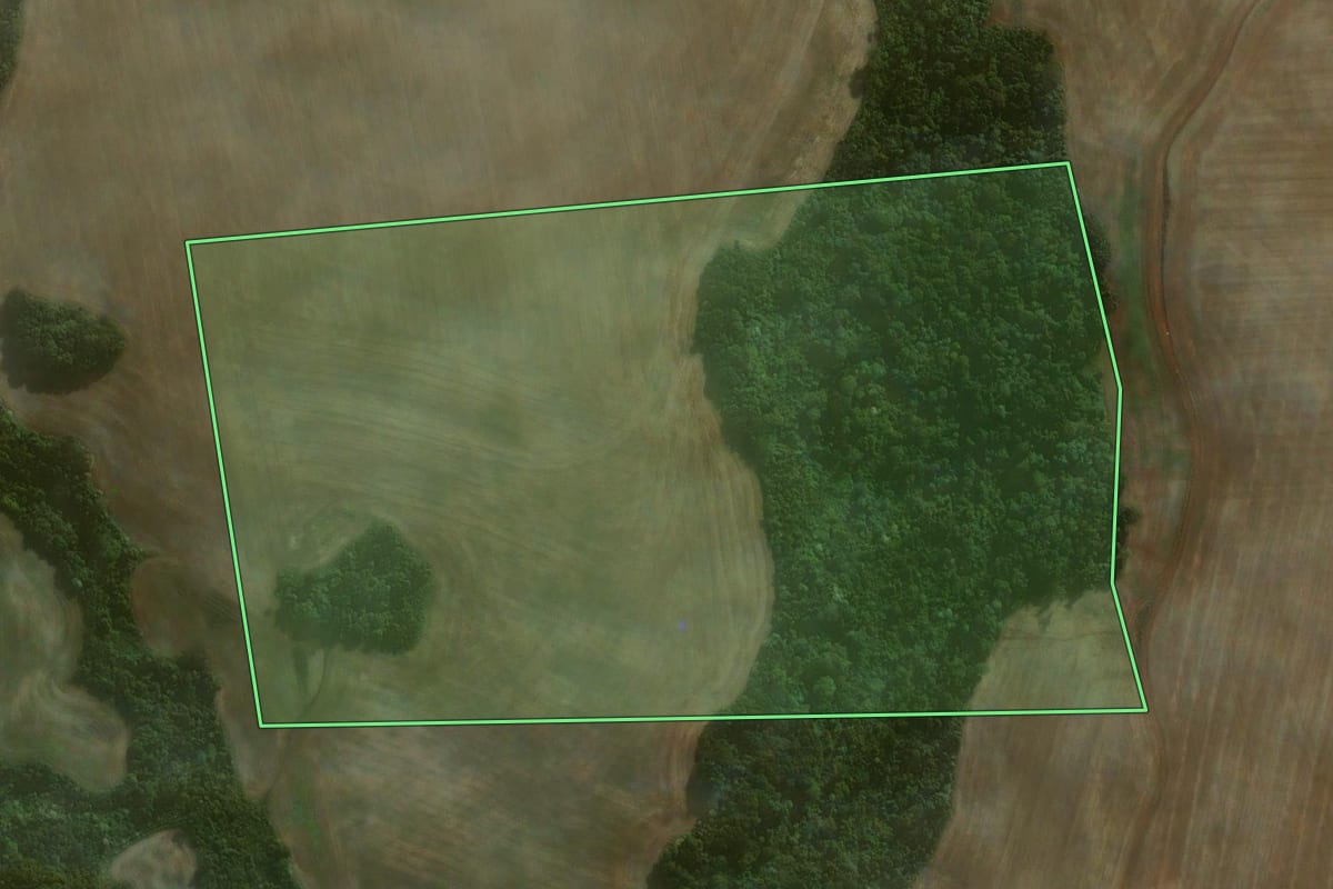 Imagem de satélite do imóvel rural em Catuípe (RS), com o contorno declarado no CAR desenhado por cima.