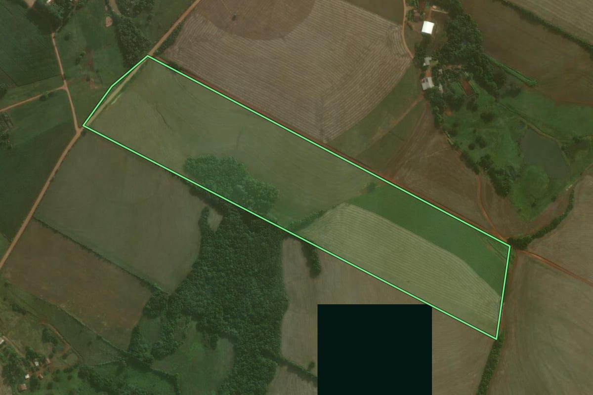 Imagem de satélite do imóvel rural em Catuípe (RS), com o contorno declarado no CAR desenhado por cima.