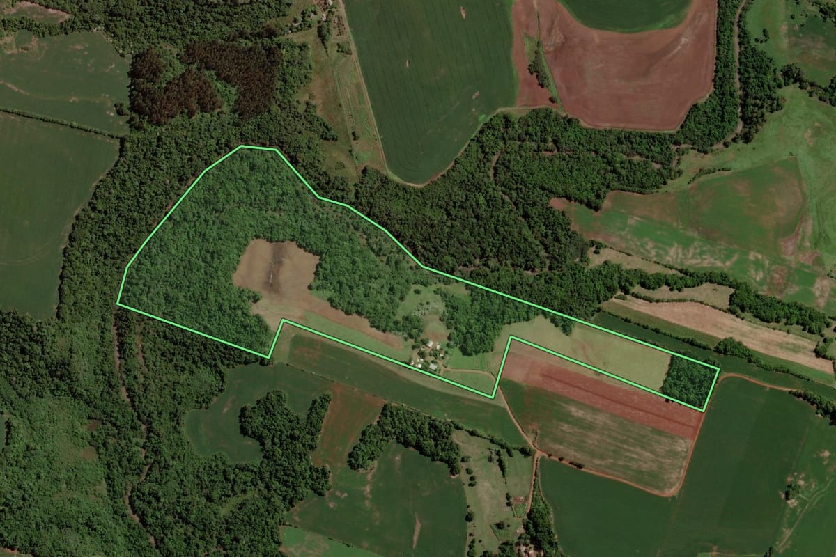 Imagem de satélite do imóvel rural em Catuípe (RS), com o contorno declarado no CAR desenhado por cima.